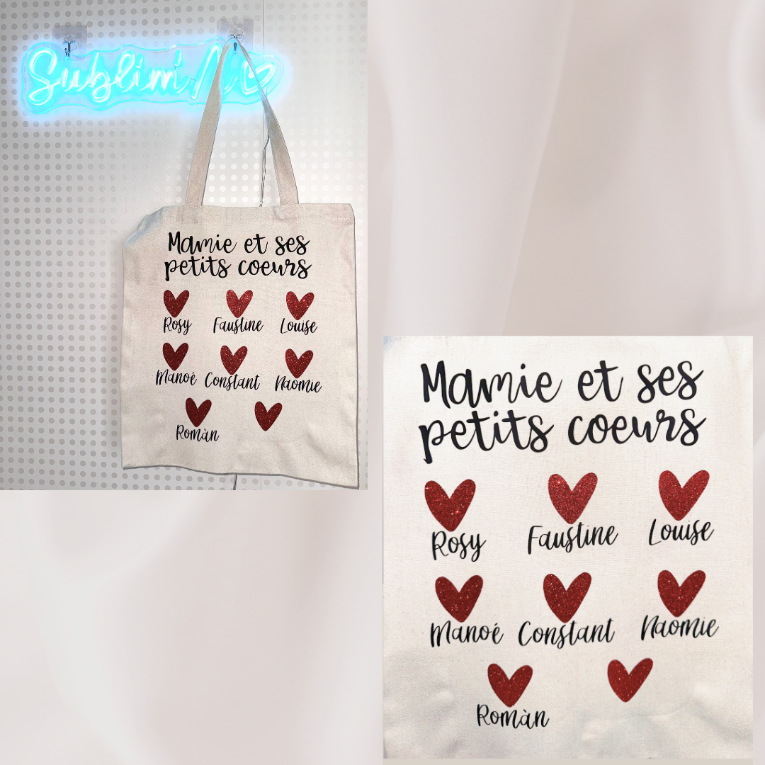 Tote Bag Mamie et ses petits cœurs